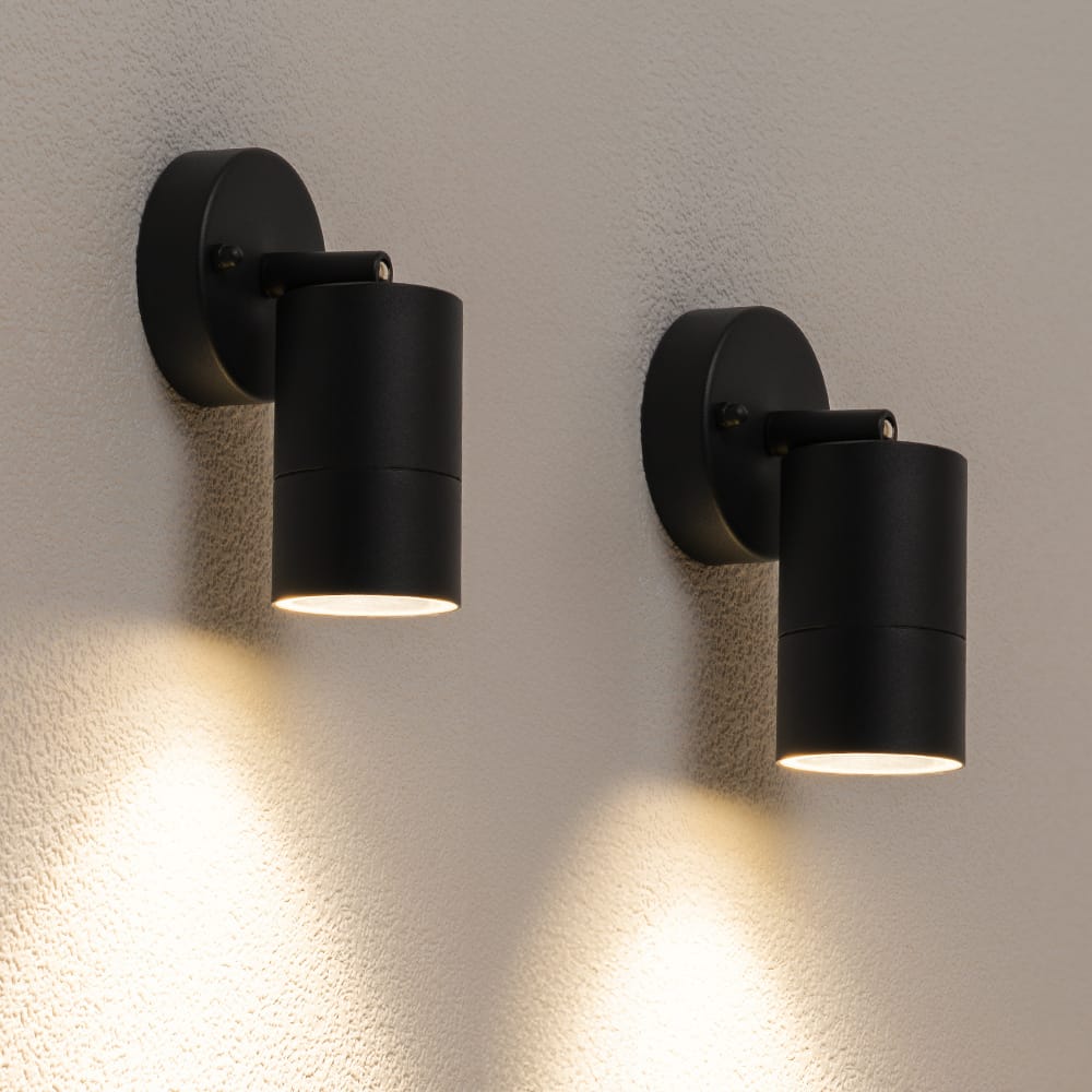 Set van 2 Lago - LED Wandlampen - 4 Watt 345 Lumen - 4000K Neutraal wit - GU10 - Dimbaar - IP44 waterdicht - Geschikt als wandspot en plafondspot - Voor binnen en buiten - Zwart | HOFTRONIC