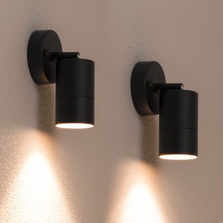 Set van 2 Lago - LED Wandlampen - 4 Watt 345 lumen - 2700K Warm wit - GU10 - Dimbaar - IP44 waterdicht - Geschikt als wandspot en plafondspot - Voor binnen en buiten - Zwart | HOFTRONIC