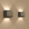 Set van 2 Louis - Solar LED Wandlamp - Kubus - Up&Downlight - CCT warm wit-koud wit - Zwart- IP65 waterdicht - 4 LEDs - tuinverlichting - buitenlamp | HOFTRONIC
