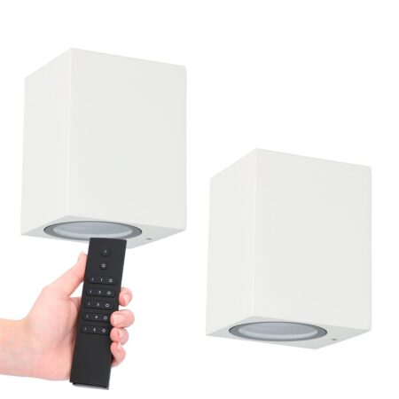 Set van 2 Marion LED wandlampen - Dimbaar - 4 Watt 345 lumen - IP65 Waterdicht - GU10 - 2700K Warm Wit - Dimbaar - Binnen & buiten - Wit - Incl. dimmer met afstandsbediening | HOFTRONIC