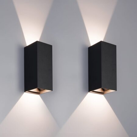 Set van 2 Miles S LED wandlamp dimbaar - up en down light buiten - 3000K warm wit- 10 Watt 760 lumen- IP65 waterdicht - Zwart - buitenverlichting | HOFTRONIC