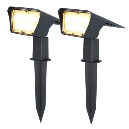 Set van 2 Odessa solar prikspots - Incl. Schemerschakelaar - 3000K warm wit - 2 lichtstanden - 300 lumen - 6-12 uur brandtijd - Kantelbaar - IP65 waterdicht | HOFTRONIC