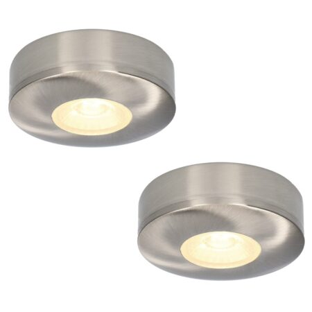 Set van 2 Pavo - Platte LED opbouwspots 23mm - 3W 300lm - 2700K - Dimbaar - Rond - IP44 - RVS | HOFTRONIC