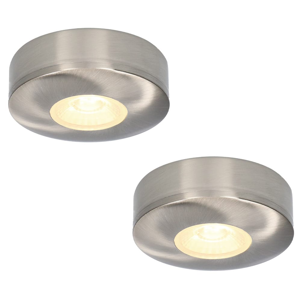 Set van 2 Pavo - Platte LED opbouwspots 23mm - 3W 300lm - 2700K - Dimbaar - Rond - IP44 - RVS | HOFTRONIC