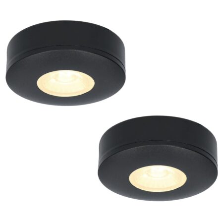 Set van 2 Pavo - Platte LED opbouwspots 23mm - 3W 300lm - 2700K - Dimbaar - Rond - IP44 - Zwart | HOFTRONIC