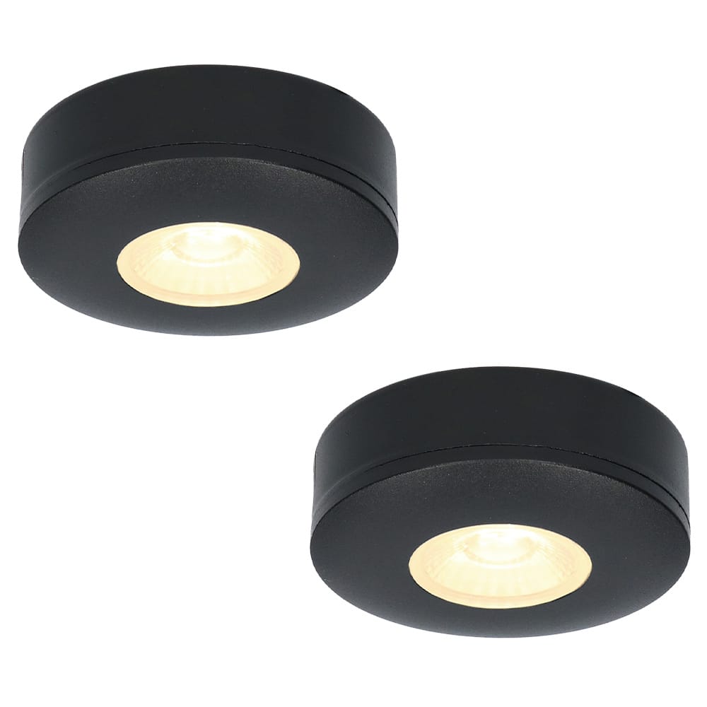 Set van 2 Pavo - Platte LED opbouwspots 23mm - 3W 300lm - 2700K - Dimbaar - Rond - IP44 - Zwart | HOFTRONIC