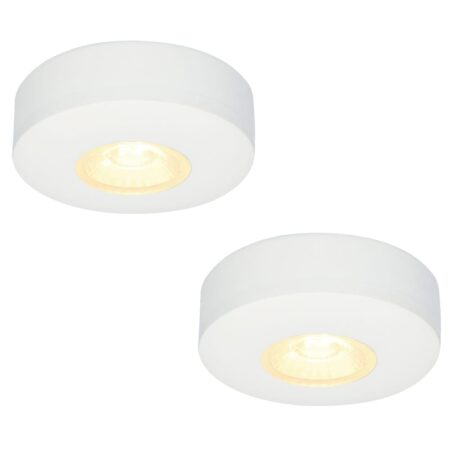 Set van 2 Pavo - Platte LED opbouwspots met lage opbouwhoogte 23mm - 3 Watt 300 Lumen - 2700K Warm wit - Dimbaar - Rond - IP44 waterdicht - Wit | HOFTRONIC