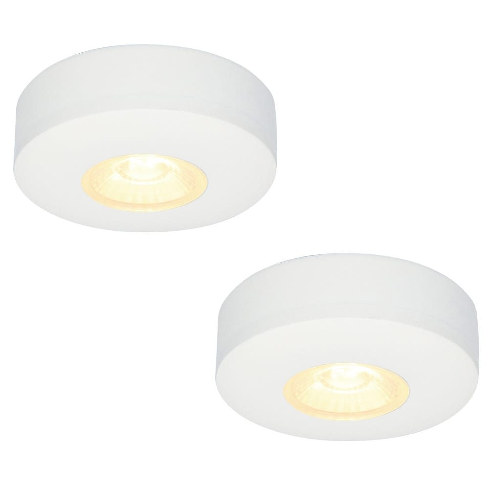 Set van 2 Pavo - Platte LED opbouwspots met lage opbouwhoogte 23mm - 3 Watt 300 Lumen - 2700K Warm wit - Dimbaar - Rond - IP44 waterdicht - Wit | HOFTRONIC
