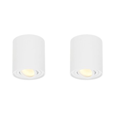 Set van 2 Ray LED opbouwspots - Rond - Dimbaar - 4 Watt 345 lumen - 2700K warm wit - Kantelbaar - GU10 - Plafondspot - IP20 Voor binnen - Wit | HOFTRONIC