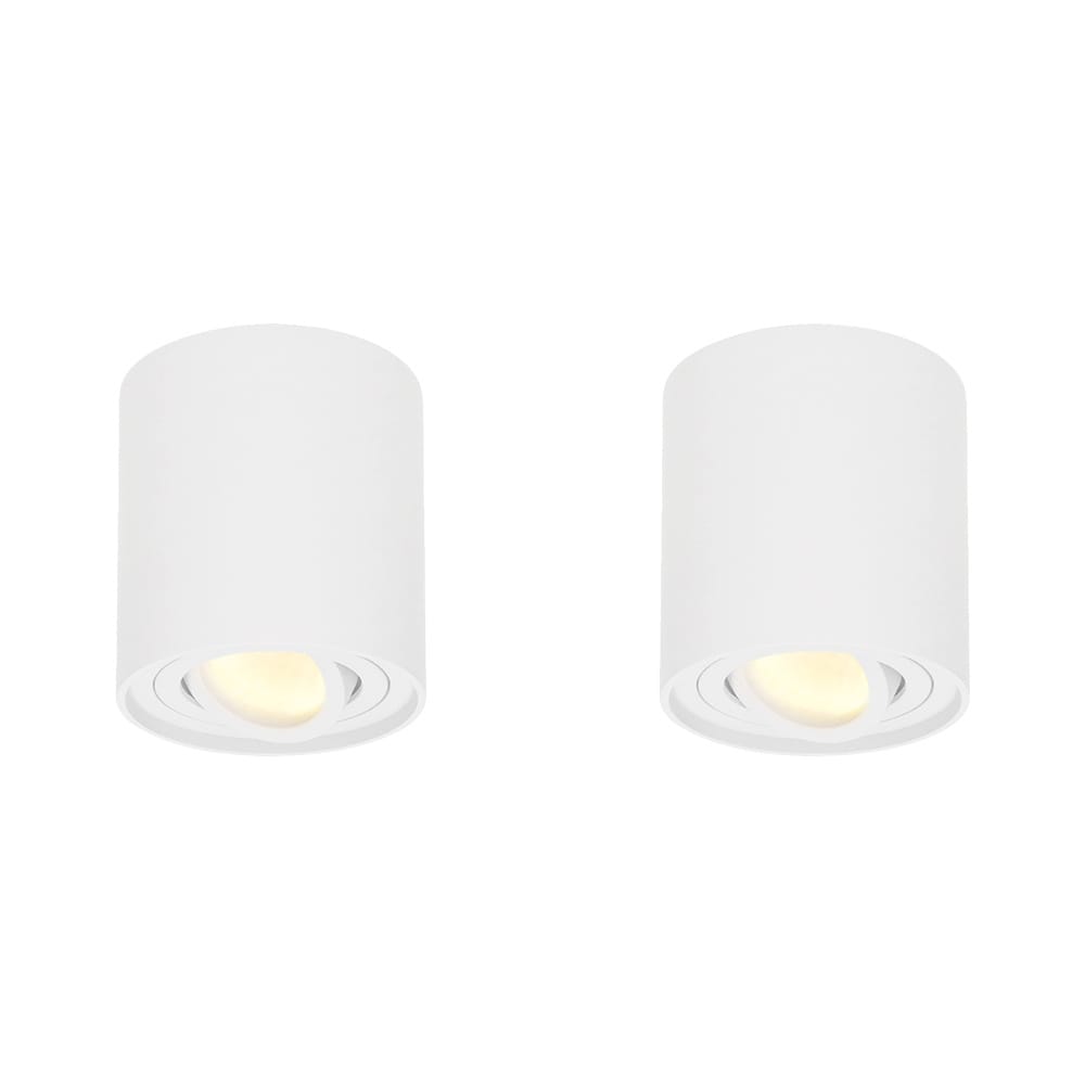 Set van 2 Ray LED opbouwspots - Rond - Dimbaar - 4 Watt 345 lumen - 2700K warm wit - Kantelbaar - GU10 - Plafondspot - IP20 Voor binnen - Wit | HOFTRONIC