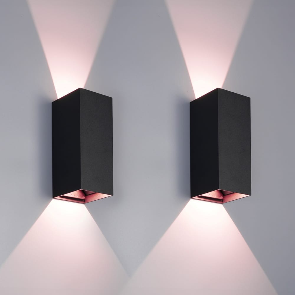 Set van 2 Smart WiFi+ Bluetooth LED Wandlamp Miles S - Dimbaar - 10 Watt - RGBWW - Up & Down light - IP65 - Zwart - Binnen en buiten | HOFTRONIC SMART