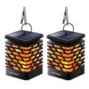 Set van 2 Solar Tuinlantaarn Amelia - Met sfeervol vlam effect - IP65 Waterdicht - Warm wit 3000K licht - Schemerschakelaar - Tafellamp - Hanglamp - Solar lantaarn - Zwart | HOFTRONIC