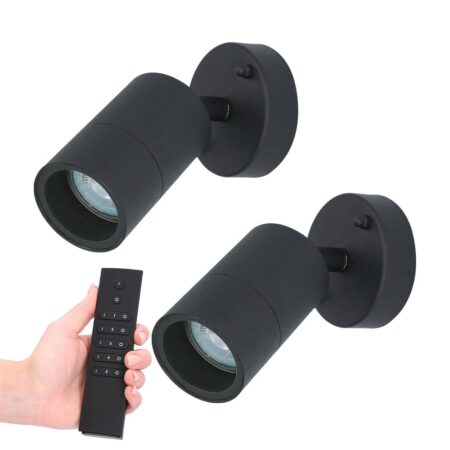Set van 2 dimbare LED Wandlamp Lago 2700K - Zwart - IP44 - GU10 - Incl. dimmer met afstandsbediening | HOFTRONIC