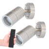 Set van 2 dimbare LED Wandlamp Lago - 2700K warm wit - RVS - IP44 waterdicht - GU10 fitting - Incl. dimmer met afstandsbediening | HOFTRONIC