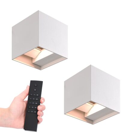Set van 2 dimbare LED Wandlampen Kansas - wit - 6W 660lm - 3000K - IP54 - Incl. dimmer met afstandsbediening | HOFTRONIC