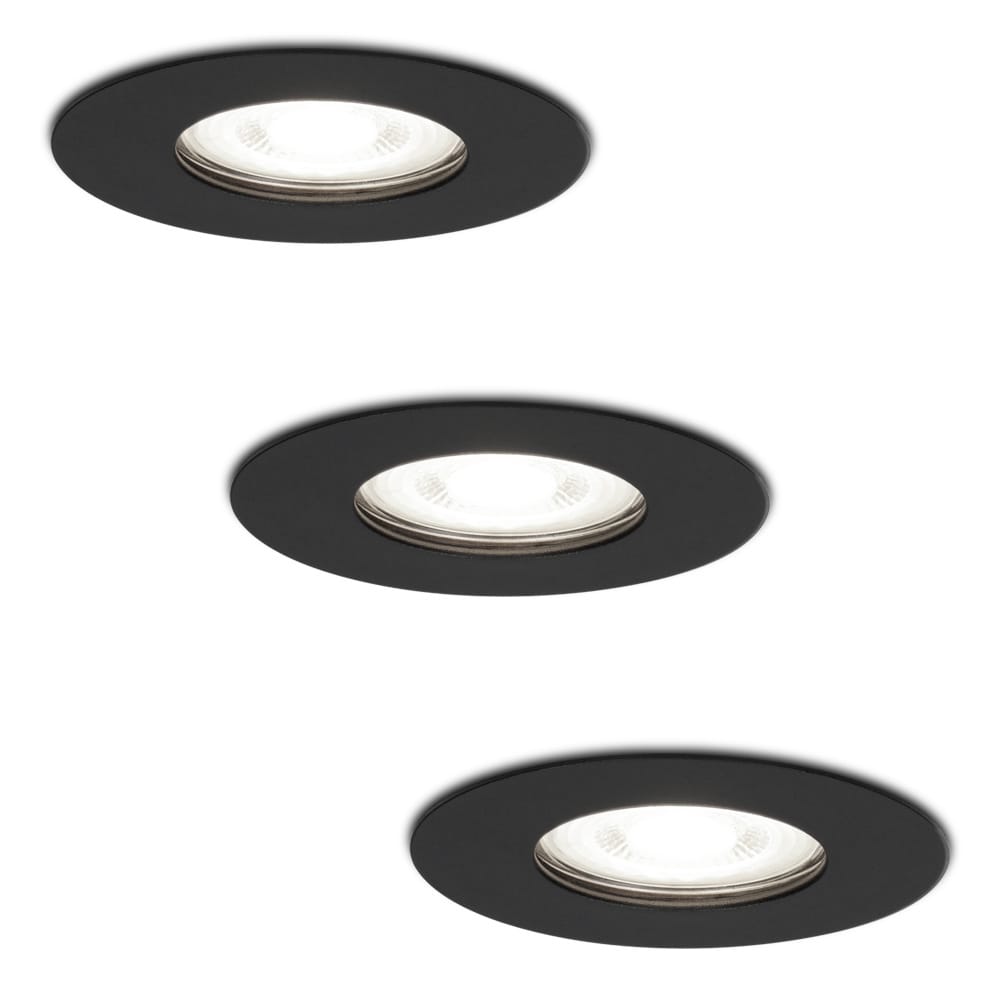 Set van 3 Bari LED inbouwspots - 4 Watt 345 Lumen - 6500K daglicht wit - GU10 - Dimbaar - Rond - IP64 Waterdicht - Zwart - Voor binnen