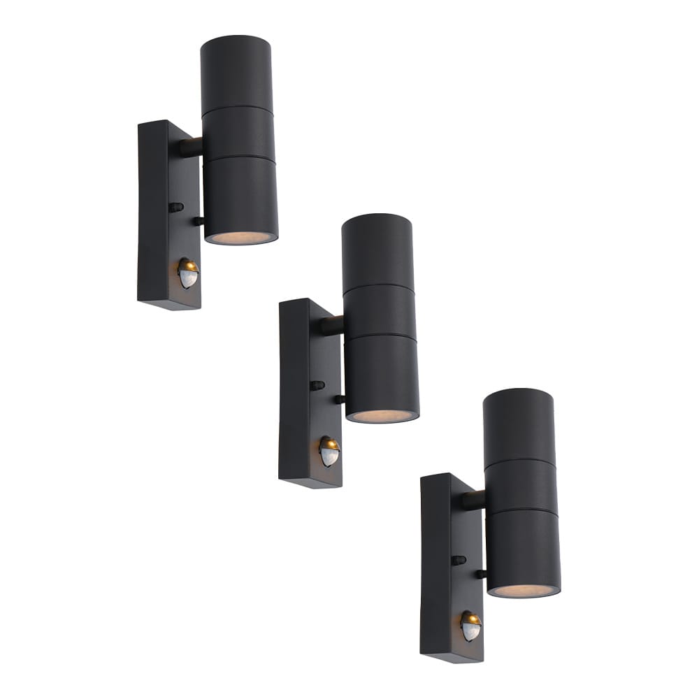Set van 3 Blenda Wandlamp Zwart - 2700K Warm Wit - 8 watt 690 lumen - Bewegingssensor en Schemerschakelaar - IP44 Waterdicht - Up & Downlight voor buiten | HOFTRONIC
