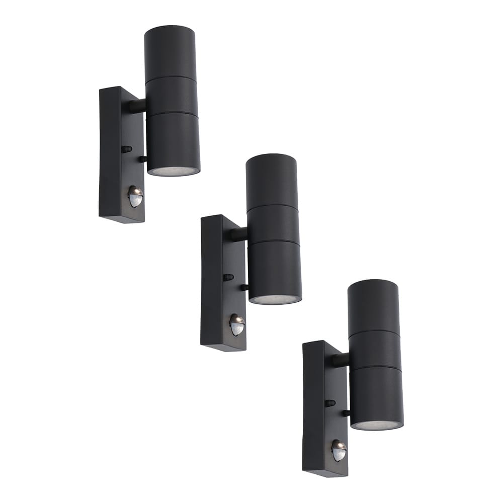 Set van 3 Blenda Wandlamp Zwart - 6500K daglicht Wit - 8 Watt 690 Lumen - Bewegingssensor en Schemerschakelaar - IP44 Waterdicht - Up & Downlight voor buiten | HOFTRONIC