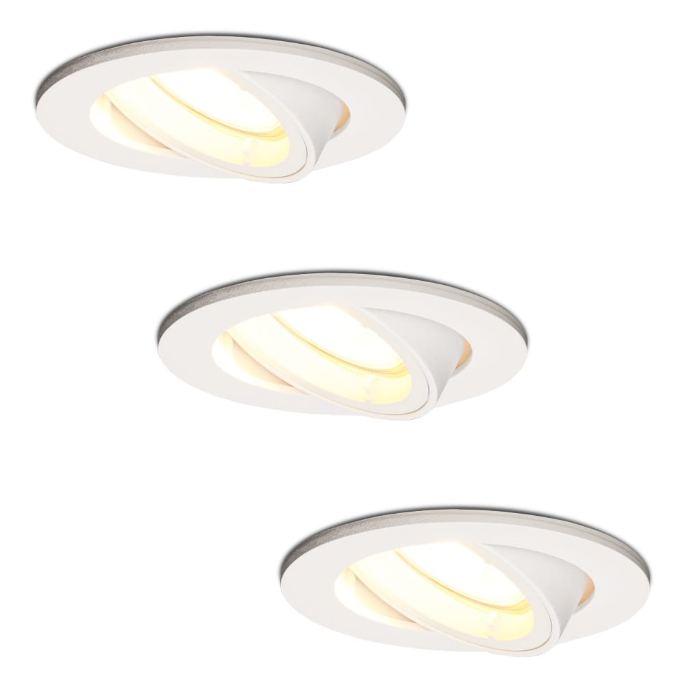 Set van 3 Dublin LED inbouwspots - 4 Watt 345 lumen - 2700K Warm wit - GU10 - Dimbaar - Rond - Kantelbaar - IP20 voor binnen - Wit | HOFTRONIC