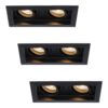 Set van 3 Durham LED Dubbele inbouwspots Rechthoek - 8 watt 690 lumen - 2700K Warm wit - GU10 - Dimbaar Kantelbaar - Voor binnen - Zwart | HOFTRONIC