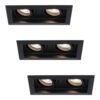 Set van 3 Durham LED Dubbele inbouwspots vierkant - 8 Watt 690 Lumen - 4000K neutraal wit - GU10 - Dimbaar Kantelbaar - Voor binnen - Zwart | HOFTRONIC