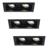 Set van 3 Durham LED Dubbele inbouwspots vierkant - 8 Watt 690 Lumen - 6500K daglicht wit - GU10 - Dimbaar Kantelbaar - Voor binnen - Zwart | HOFTRONIC