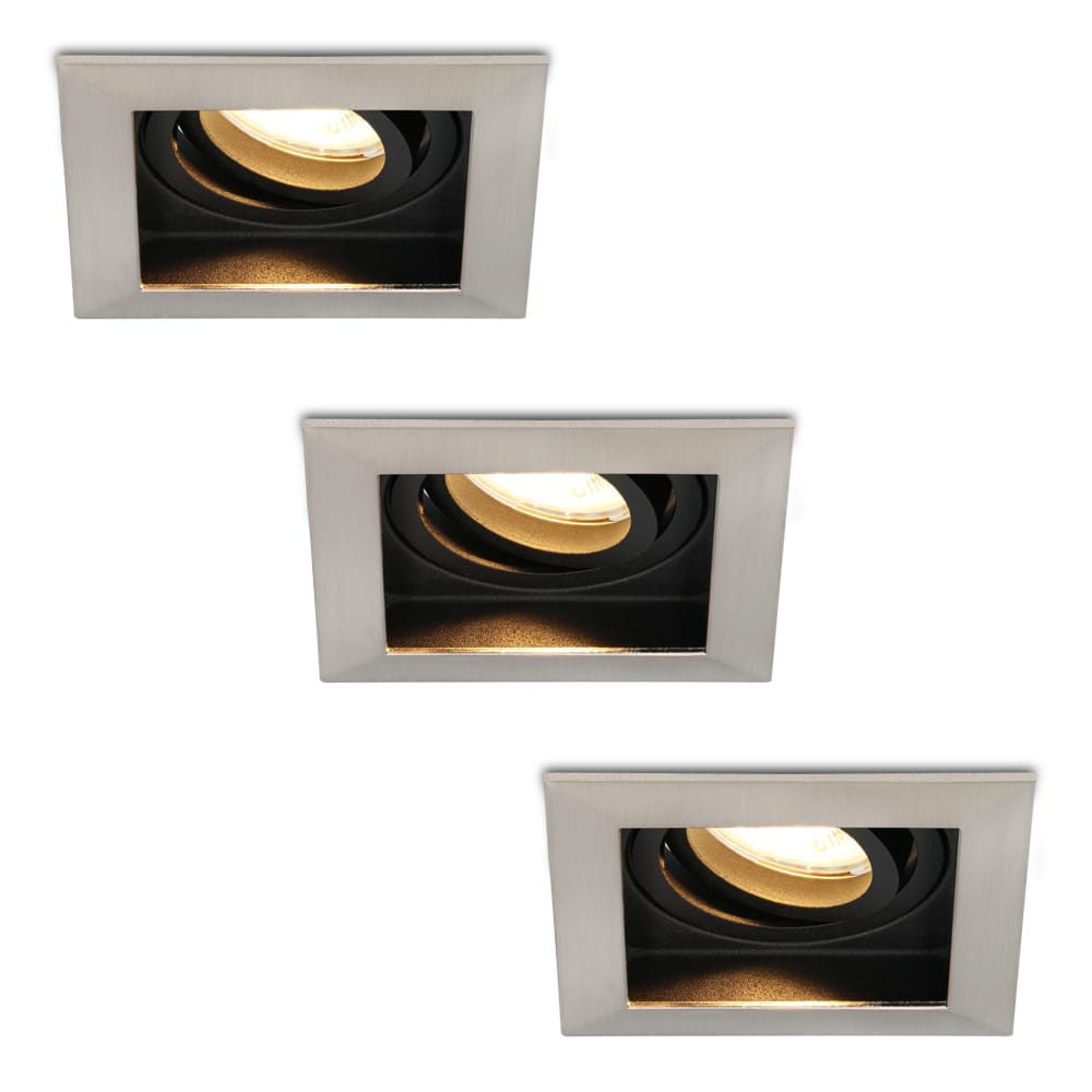 Set van 3 Durham LED inbouwspots vierkant - 4 Watt 345 lumen - 2700k warm wit - GU10 - Dimbaar Kantelbaar - Voor binnen - RVS | HOFTRONIC