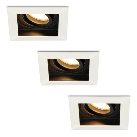 Set van 3 Durham LED inbouwspots vierkant - 4 Watt 345 lumen - 2700k warm wit - GU10 - Dimbaar Kantelbaar - Voor binnen - Wit | HOFTRONIC