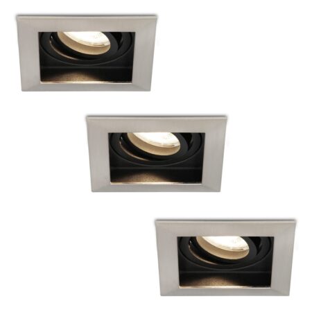 Set van 3 Durham vierkante LED inbouwspots - 4 Watt 345 Lumen - 4000K neutraal wit - GU10 - Dimbaar Kantelbaar - Voor binnen - RVS | HOFTRONIC