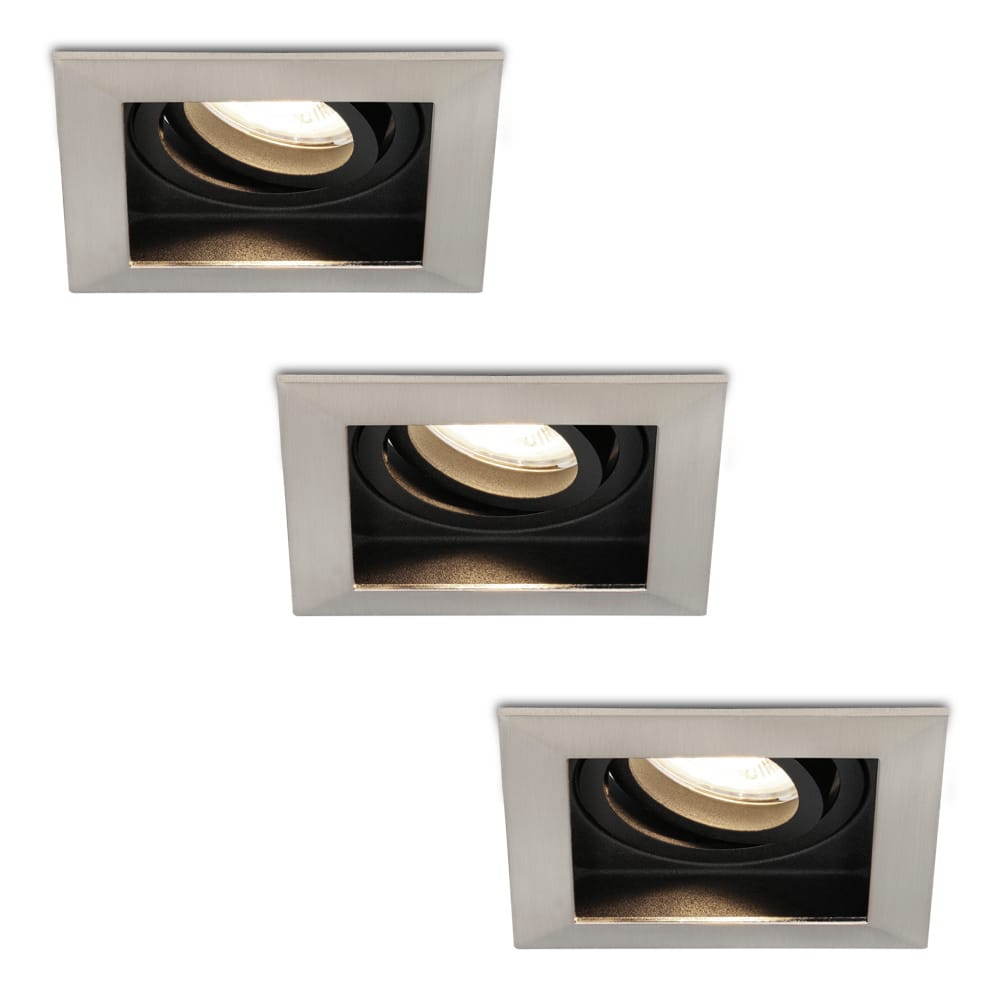 Set van 3 Durham vierkante LED inbouwspots - 4 Watt 345 Lumen - 4000K neutraal wit - GU10 - Dimbaar Kantelbaar - Voor binnen - RVS | HOFTRONIC