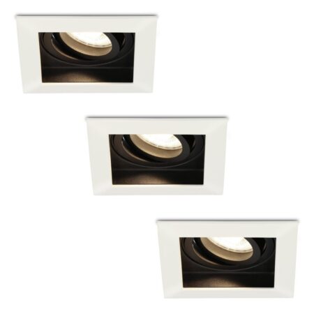 Set van 3 Durham vierkante LED inbouwspots - 4 Watt 345 Lumen - 4000K neutraal wit - GU10 - Dimbaar Kantelbaar - Voor binnen - Wit | HOFTRONIC