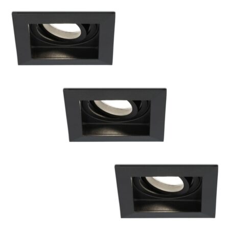 Set van 3 Durham vierkante LED inbouwspots - 4 Watt 345 Lumen - 4000K neutraal wit - GU10 - Dimbaar Kantelbaar - Voor binnen - Zwart | HOFTRONIC