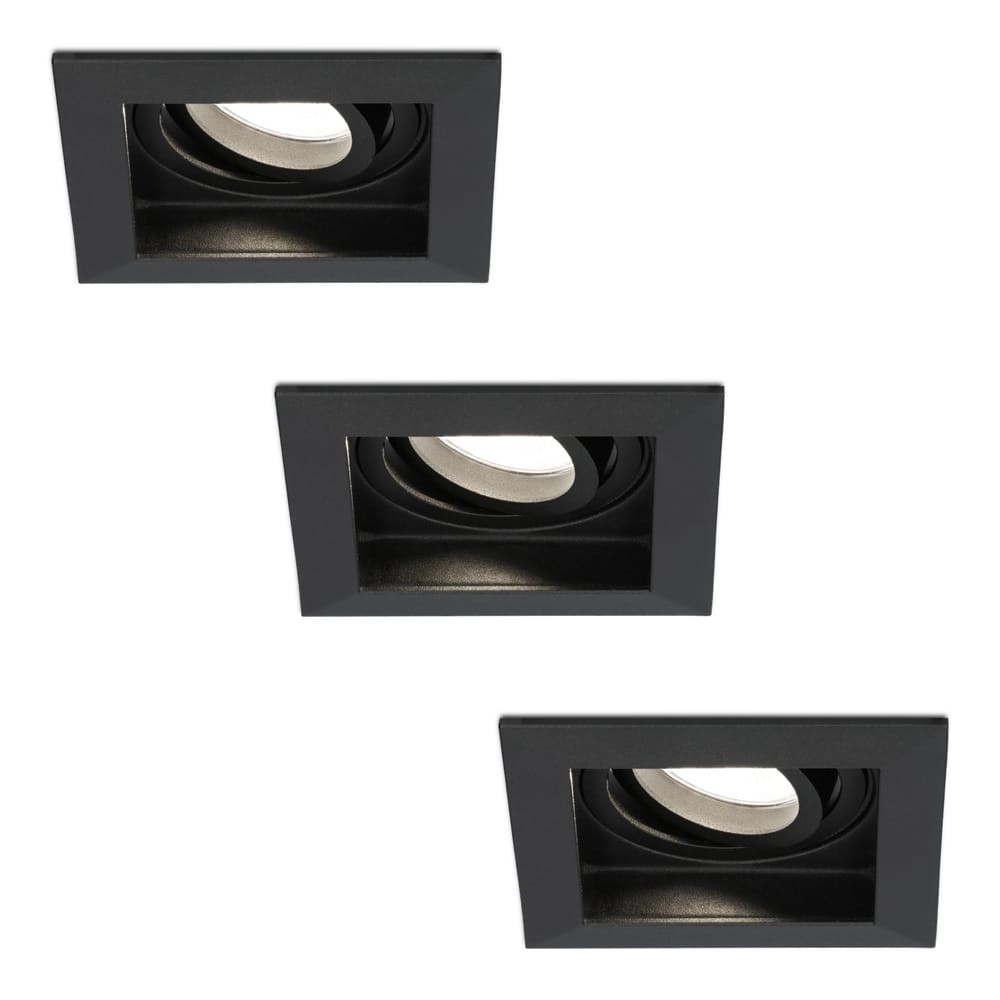 Set van 3 Durham vierkante LED inbouwspots - 4 Watt 345 Lumen - 4000K neutraal wit - GU10 - Dimbaar Kantelbaar - Voor binnen - Zwart | HOFTRONIC