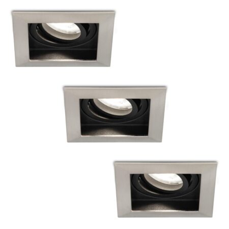 Set van 3 Durham vierkante LED inbouwspots - 4 Watt 345 Lumen - 6500K daglicht wit - GU10 - Dimbaar Kantelbaar - Voor binnen - RVS | HOFTRONIC
