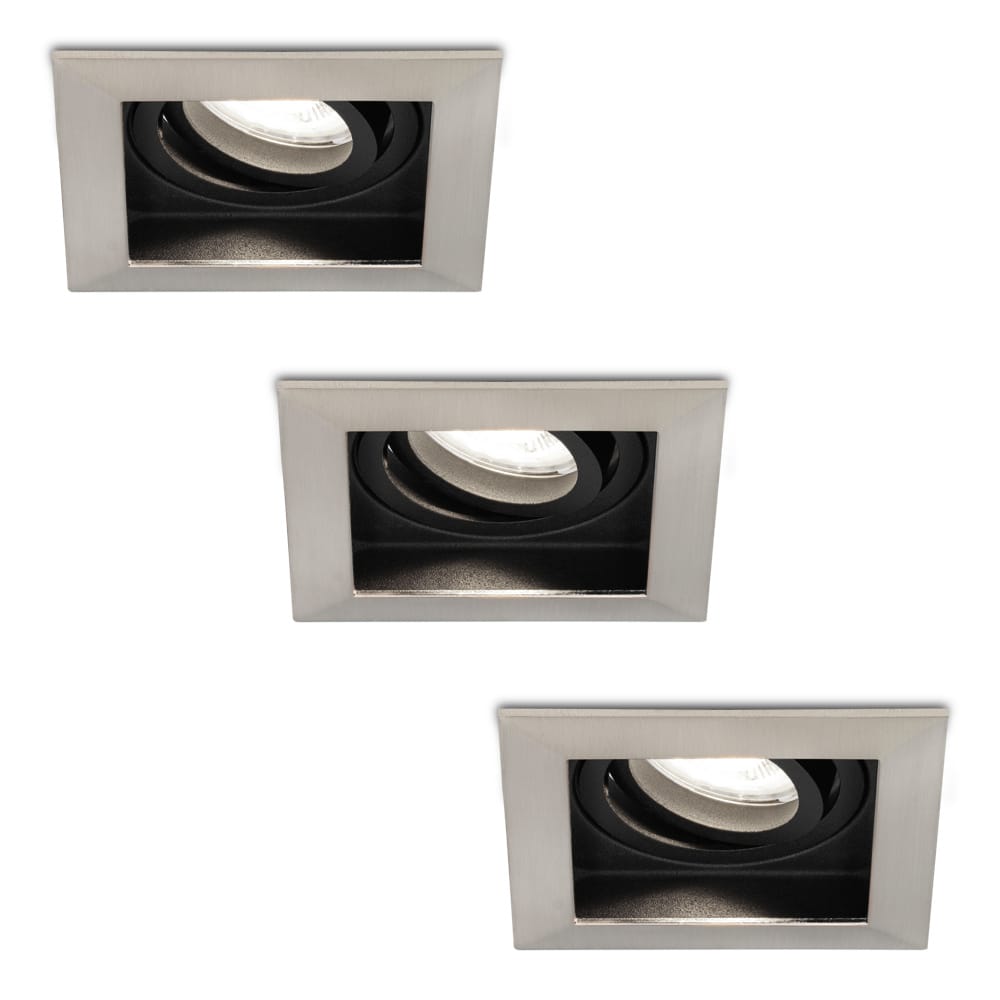 Set van 3 Durham vierkante LED inbouwspots - 4 Watt 345 Lumen - 6500K daglicht wit - GU10 - Dimbaar Kantelbaar - Voor binnen - RVS | HOFTRONIC