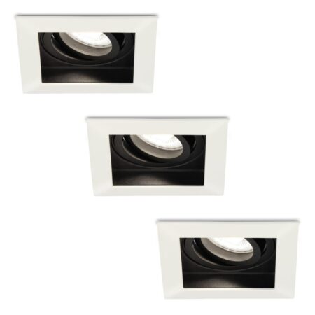 Set van 3 Durham vierkante LED inbouwspots - 4 Watt 345 Lumen - 6500K daglicht wit - GU10 - Dimbaar Kantelbaar - Voor binnen - Wit | HOFTRONIC