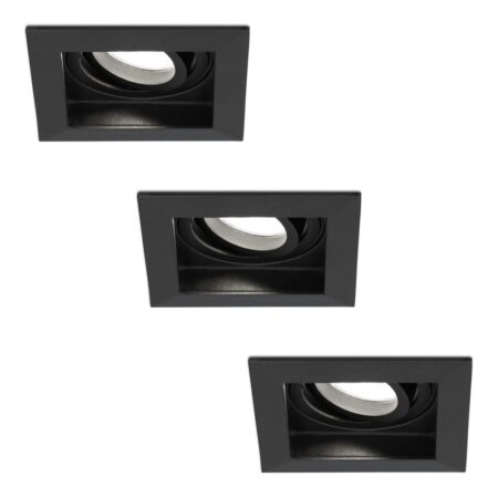 Set van 3 Durham vierkante LED inbouwspots - 4 Watt 345 Lumen - 6500K daglicht wit - GU10 - Dimbaar Kantelbaar - Voor binnen - Zwart | HOFTRONIC