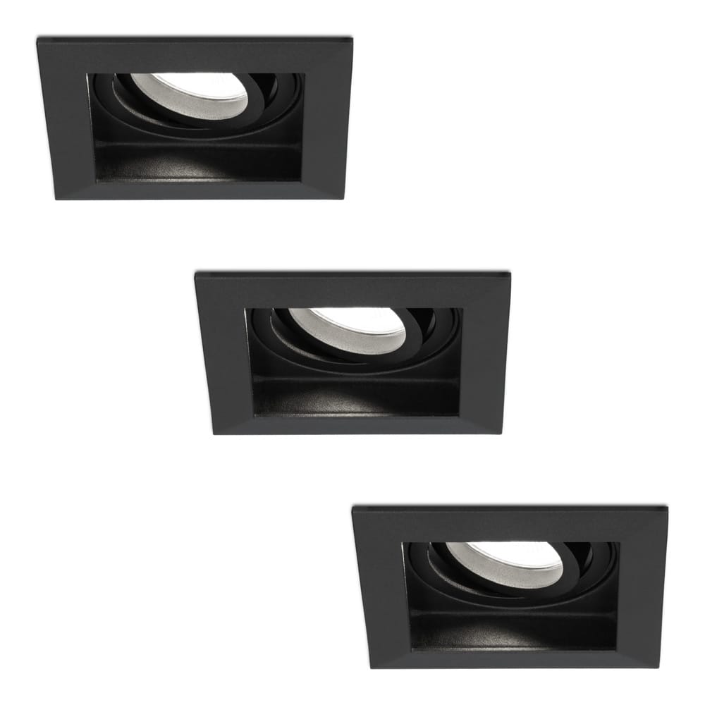Set van 3 Durham vierkante LED inbouwspots - 4 Watt 345 Lumen - 6500K daglicht wit - GU10 - Dimbaar Kantelbaar - Voor binnen - Zwart | HOFTRONIC