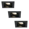 Set van 3 Durham vierkante LED inbouwspots - 4 Watt 345 lumen - 2700k warm wit - GU10 - Dimbaar Kantelbaar - Voor binnen - Zwart | HOFTRONIC