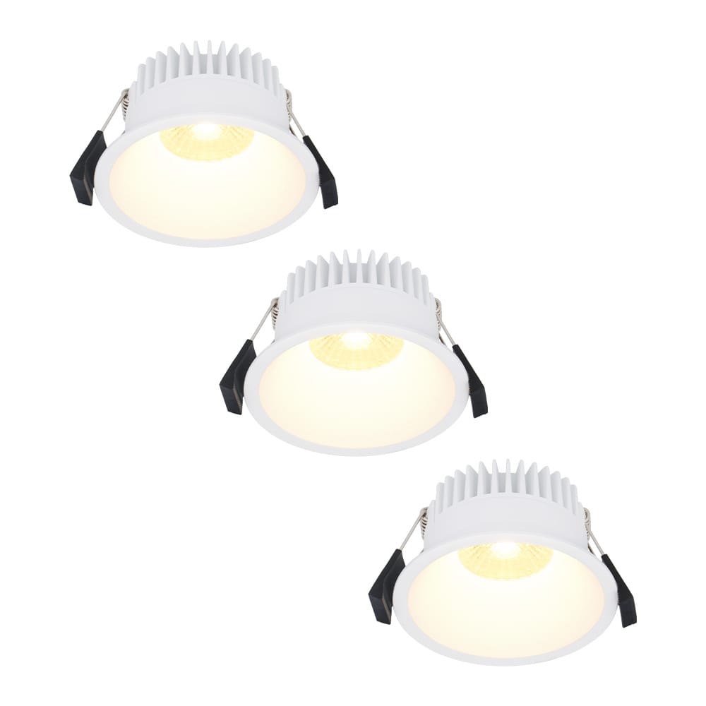 Set van 3 Finn LED inbouwspots - 10 Watt 900lm - 2700K warm wit - Dimbaar - Rond - Verzonken - IP44 waterdicht - Wit - Voor binnen