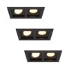 Set van 3 Fresno Dubbele Inbouwspots - Rechthoek - 2x GU10 - 2700K Warm wit - 8 watt 690 lumen - Kantelbaar - IP20 stofdicht - Zwart | HOFTRONIC