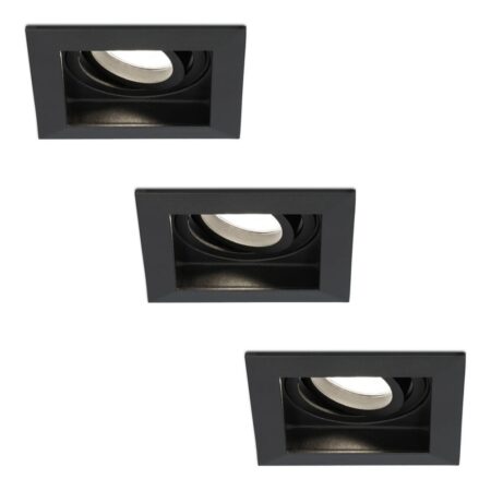 Set van 3 Fresno LED inbouwspots vierkant - GU10 - 4 Watt 345 Lumen - 4000K neutraal wit - Dimbaar - Kantelbaar - Verzonken - IP20 voor binnen - Zwart - Anti-glare | HOFTRONIC
