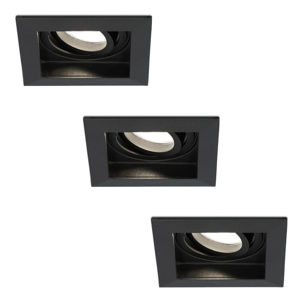 Set van 3 Fresno LED inbouwspots vierkant - GU10 - 4 Watt 345 Lumen - 4000K neutraal wit - Dimbaar - Kantelbaar - Verzonken - IP20 voor binnen - Zwart - Anti-glare | HOFTRONIC