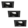 Set van 3 Fresno LED inbouwspots vierkant - GU10 - 4 Watt 345 Lumen - 6500K Daglicht Wit - Dimbaar - Kantelbaar - Verzonken - IP20 voor binnen - Zwart - Anti-glare | HOFTRONIC