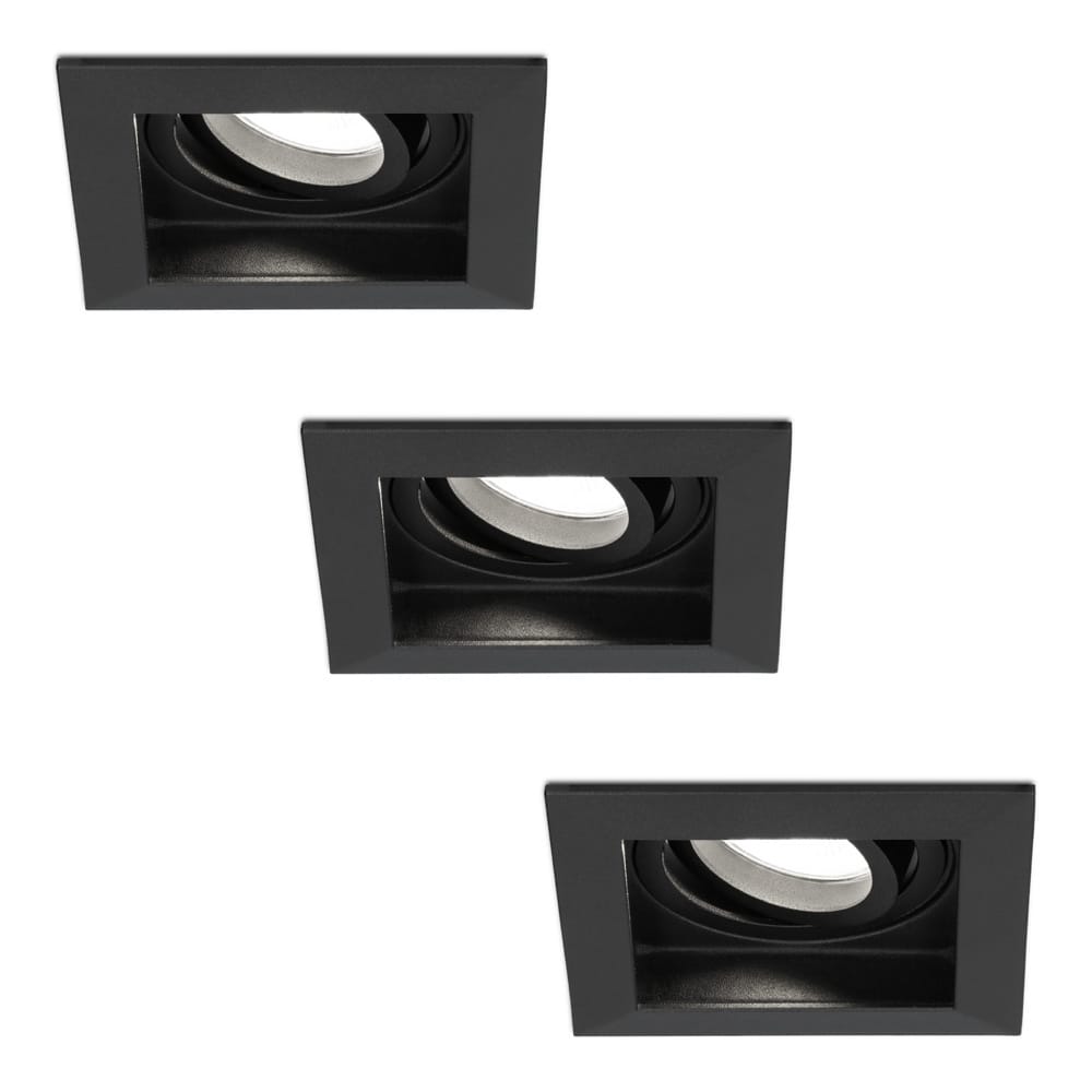 Set van 3 Fresno LED inbouwspots vierkant - GU10 - 4 Watt 345 Lumen - 6500K Daglicht Wit - Dimbaar - Kantelbaar - Verzonken - IP20 voor binnen - Zwart - Anti-glare | HOFTRONIC