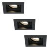 Set van 3 Fresno LED inbouwspots vierkant - GU10 - 4 Watt 345 lumen - 2700K Warm Wit - Dimbaar - Kantelbaar - Verzonken - IP20 voor binnen - Zwart | HOFTRONIC