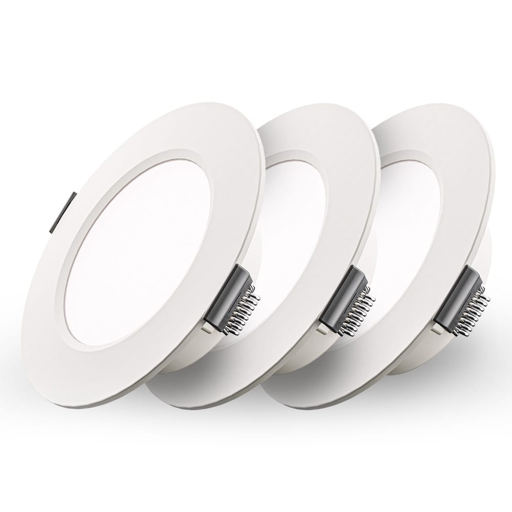 Set van 3 Georgia LED platte Inbouwspots wit - 6 Watt 490lm - Rond - 6500K Daglicht Wit - Ø120 mm - IP20 voor binnen - Inbouwdiepte 25mm | HOFTRONIC