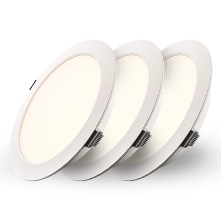Set van 3 Georgia LED platte Inbouwspots wit - inbouwdiepte 25mm - 12W 1160lm - Rond - 2700K warm Wit - Ø170 mm - IP20 voor binnen | HOFTRONIC