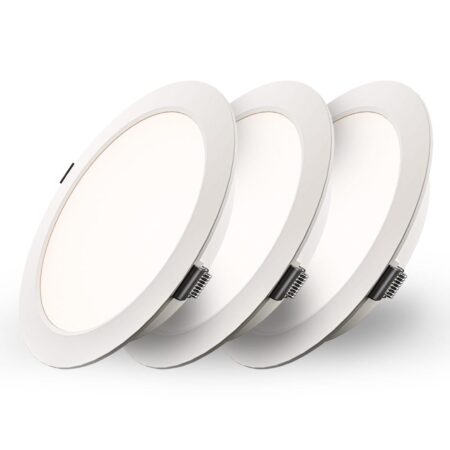 Set van 3 Georgia LED platte Inbouwspots wit - inbouwdiepte 25mm - 18 Watt 1820lm - Rond - 4000K Neutraal Wit - Ø220 mm - IP20 voor binnen | HOFTRONIC
