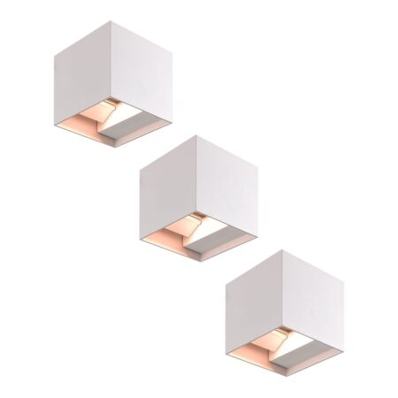 Set van 3 Kansas LED Wandlampen - 7W 560lm - IP65 - 3000K - Binnen en buiten - Kubus - Up & Down Light - Grijs | HOFTRONIC